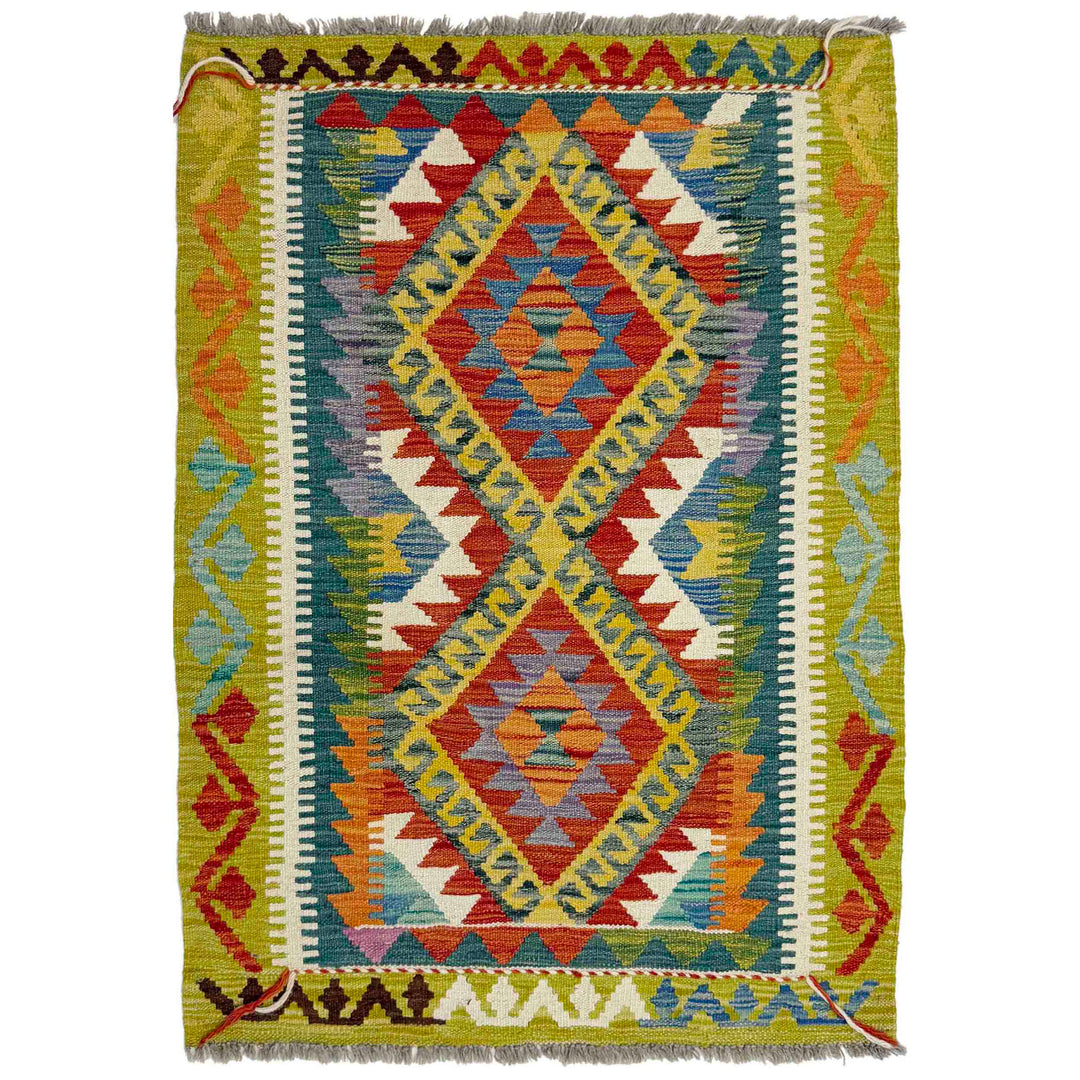 Multicolor Afghan Vegetable Kilim Rug 2'11" x 4'3" Flat-Weave