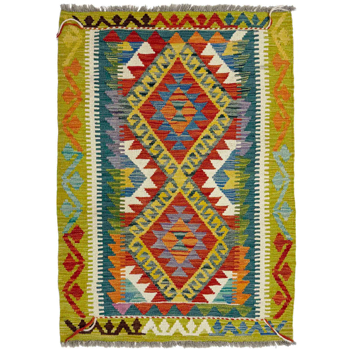 Multicolor Afghan Vegetable Kilim Rug 2'11" x 4'3" Flat-Weave