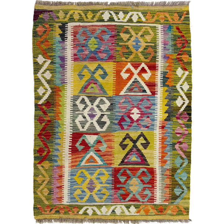 Multicolor Afghan Vegetable Kilim Rug 2'9" x 3'10" Flat-Weave