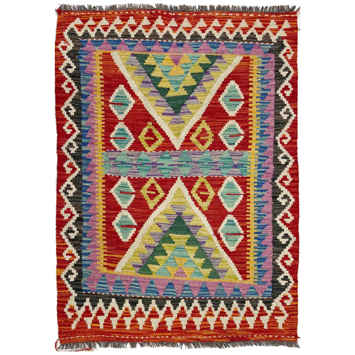 Multicolor Afghan Vegetable Kilim Rug 2'9" x 3'11" Flat-Weave