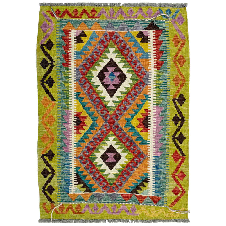 Multicolor Afghan Vegetable Kilim Rug 2'11" x 4'4" Flat-Weave