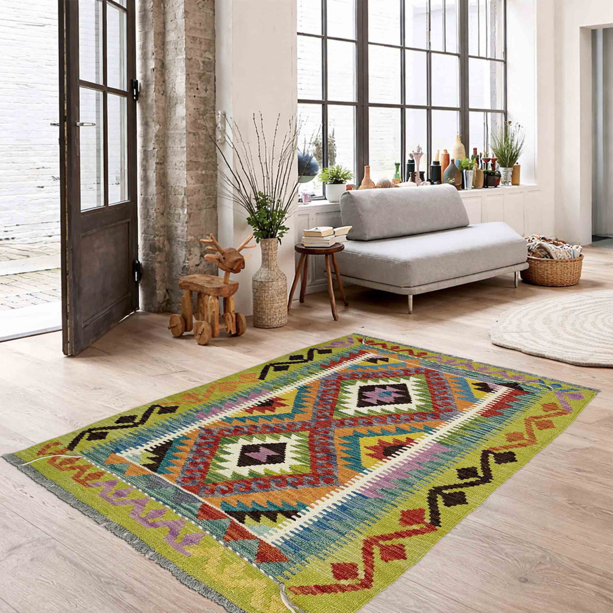 Multicolor Afghan Vegetable Kilim Rug 2'11