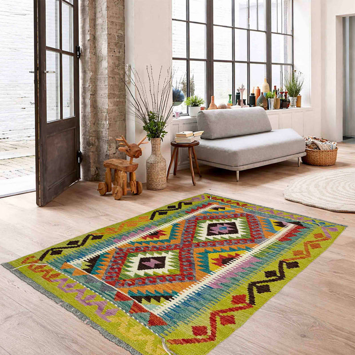 Multicolor Afghan Vegetable Kilim Rug 2'11" x 4'4" Flat-Weave reverse