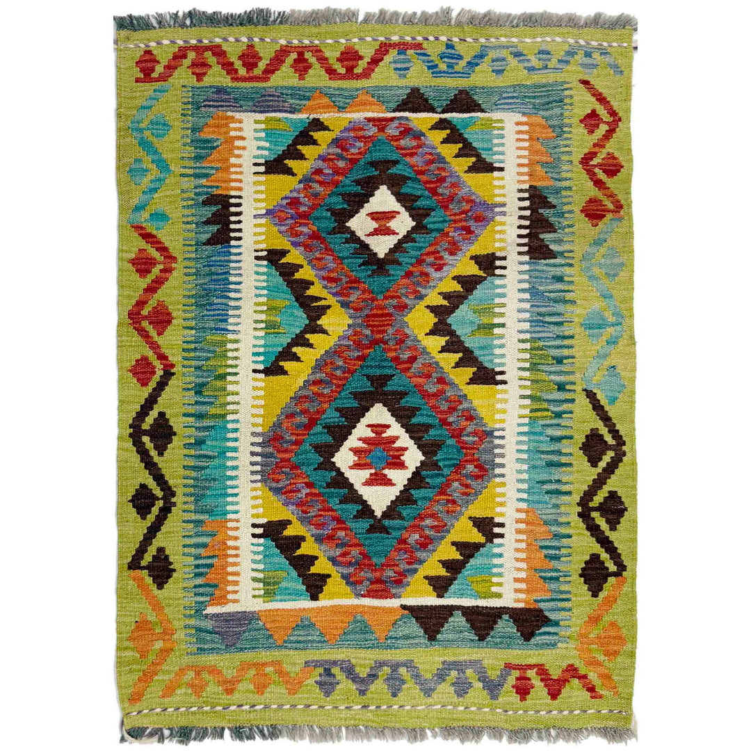 Multicolor Afghan Vegetable Kilim Rug 2'9" x 3'9" Flat-Weave