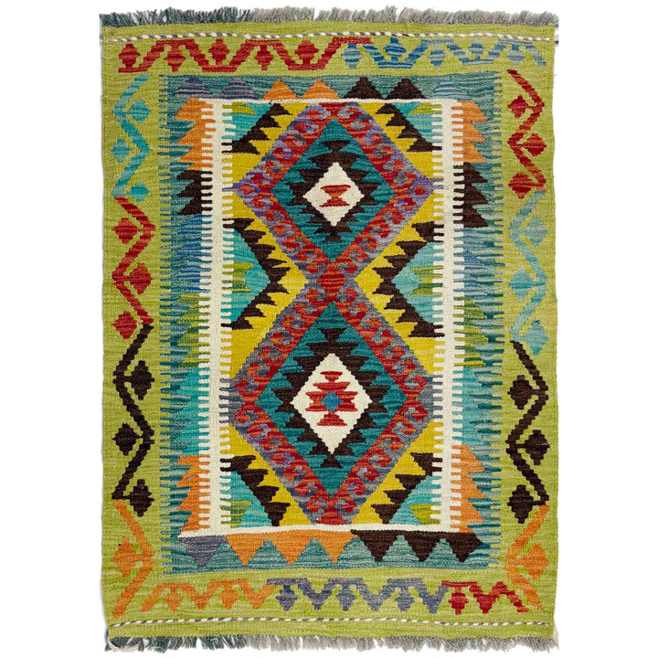 Multicolor Afghan Vegetable Kilim Rug 2'9" x 3'9" Flat-Weave