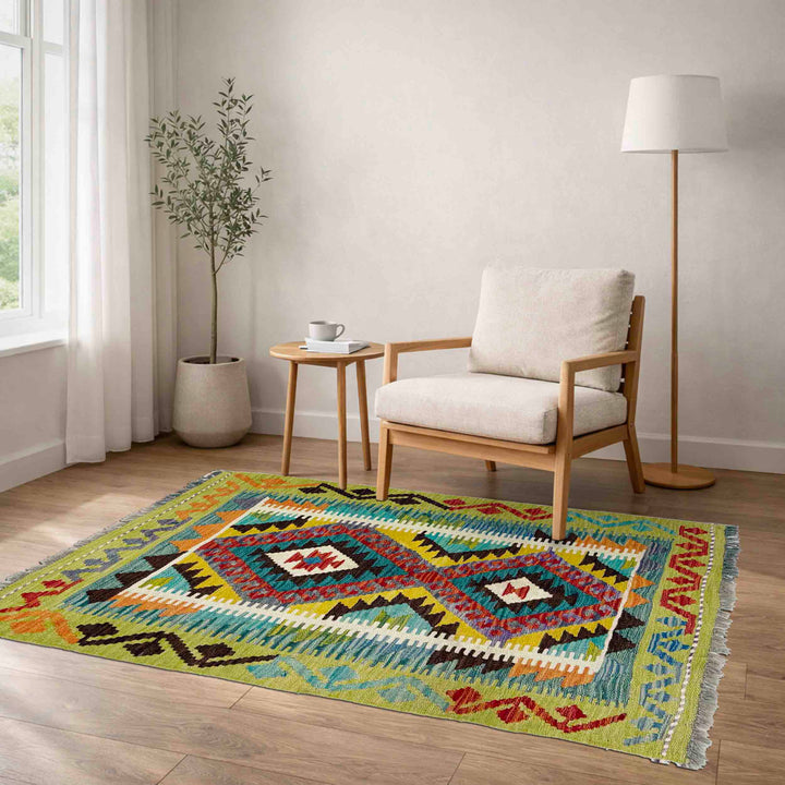 Multicolor Afghan Vegetable Kilim Rug 2'9" x 3'9" Flat-Weave reverse
