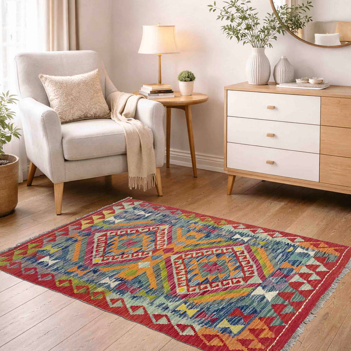 Handmade Afghan Vegetable Kilim 2' 9" x 4' 0" - No. AL142677