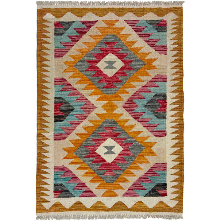 Multi Color ful Flat-Weave Wool Kilim 2' 7" x 3' 10" - No. AL442559