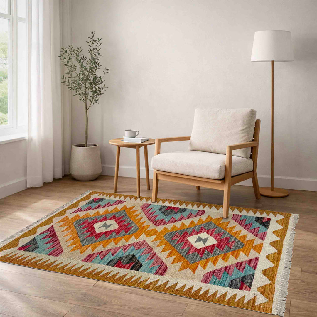 Multi Color ful Flat-Weave Wool Kilim 2' 7" x 3' 10" - No. AL442559