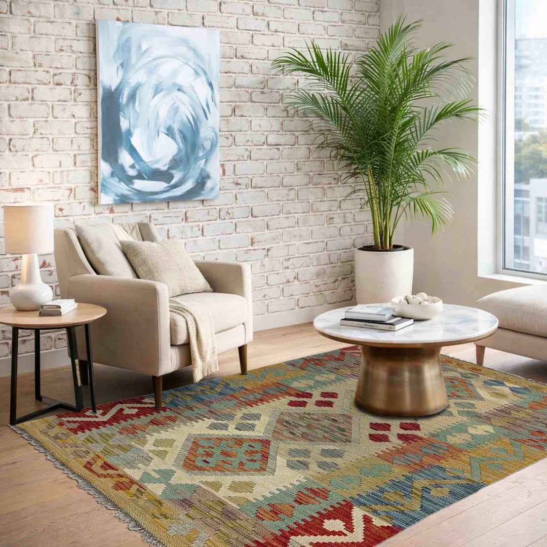 Afghan Vegetable Kilim Rug 2' 6" x 4' 0" Flat-Weave texture
