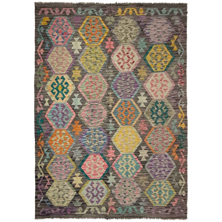 Afghan Vegetable Kilim Rug 5' 9" x 8' 1" Flat-Weave