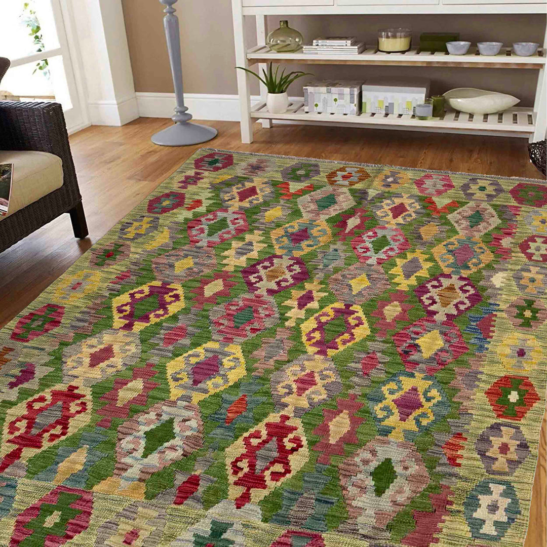 Handmade Turkish Design Wool Kilim 5' 3" x 6' 7" - No. AL112766