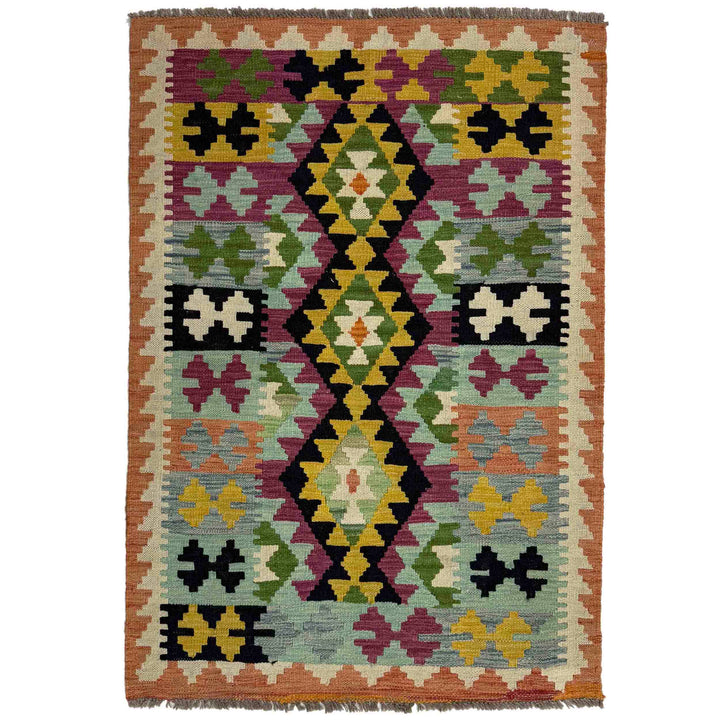 Afghan Vegetable Kilim Rug 3' 2" x 4' 10" Flat-Weave