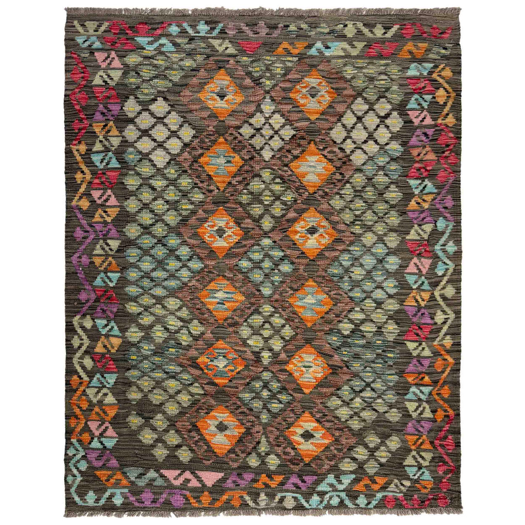 Afghan Vegetable Kilim Rug 4' 3" x 5' 10" Flat-Weave