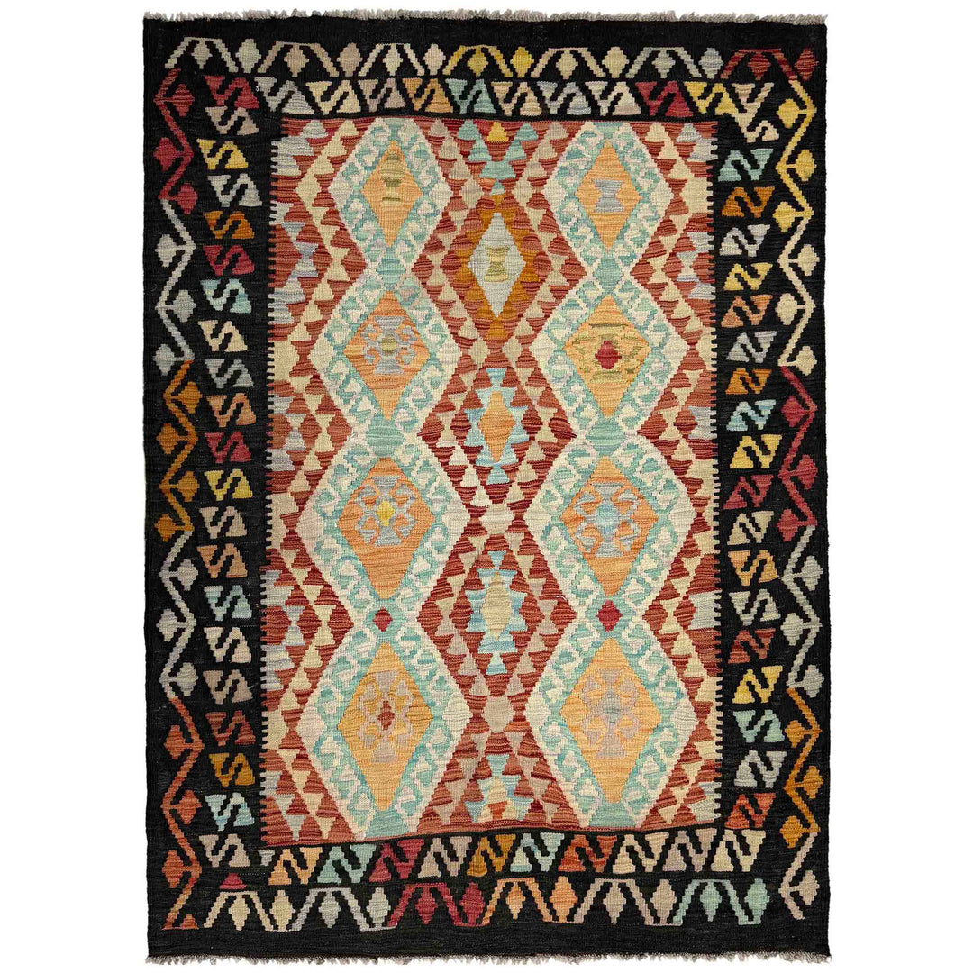 Afghan Vegetable Kilim Rug 4' 2" x 6' 2" Flat-Weave