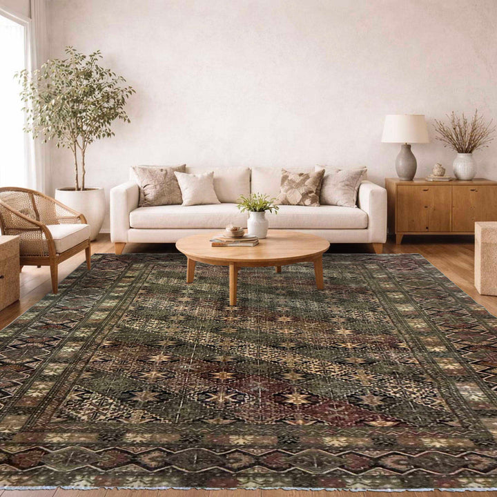 Multicolor Persian Kashan Rug 7'6" x 10'10" Hand-Knotted reverse