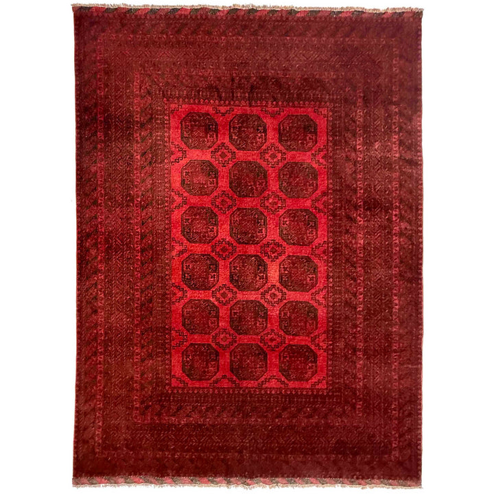 Red Afghan Filpa Area Rug - Handmade Oriental Wool Carpet 6' 8" x 8' 10" - No. AL965006