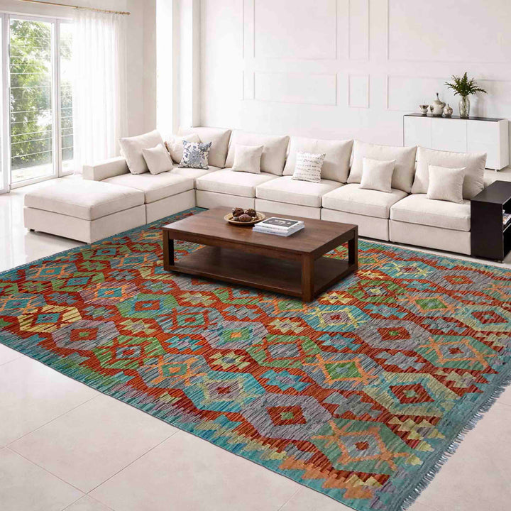 Afghan Vegetable Kilim Rug 5' 11" x 8' 0" Flat-Weave reverse