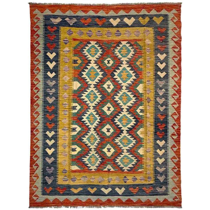 Afghan Vegetable Kilim Rug 5' 10" x 8' 2" Flat-Weave