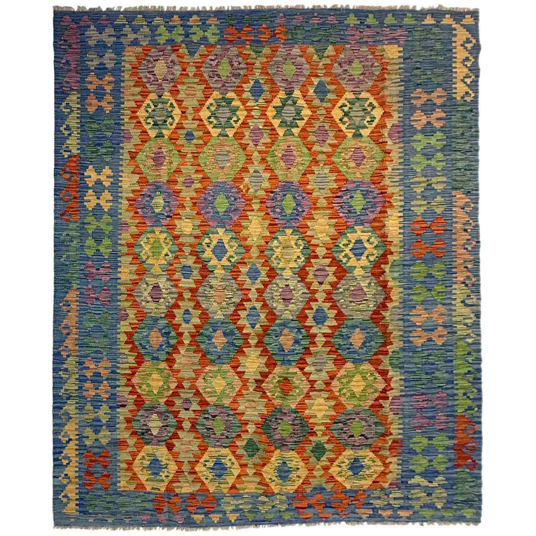 Afghan Vegetable Kilim Rug 6' 2" x 8' 0" Flat-Weave