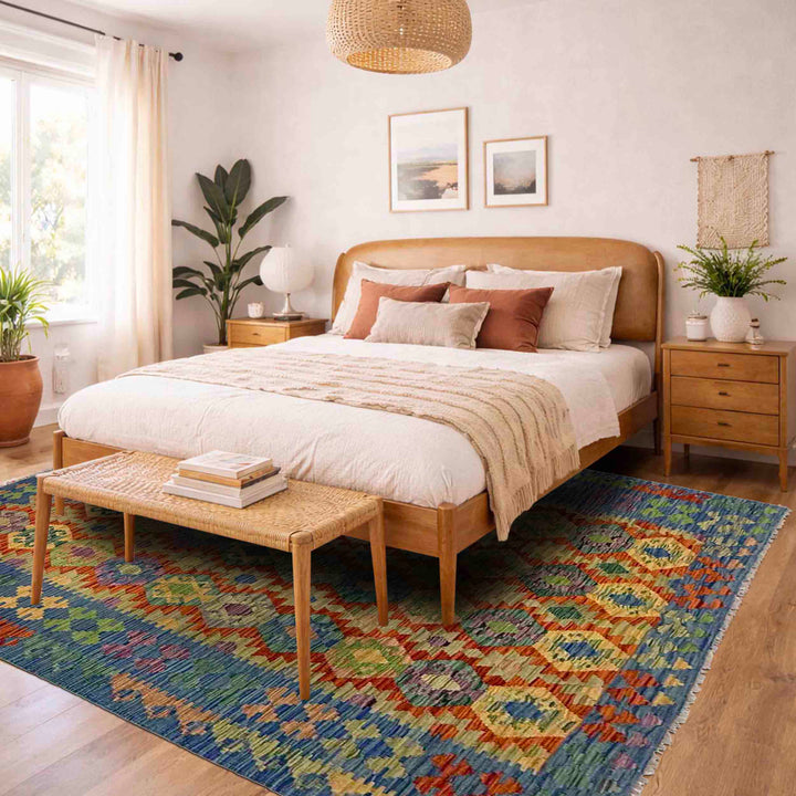 Afghan Vegetable Kilim Rug 6' 2" x 8' 0" Flat-Weave reverse