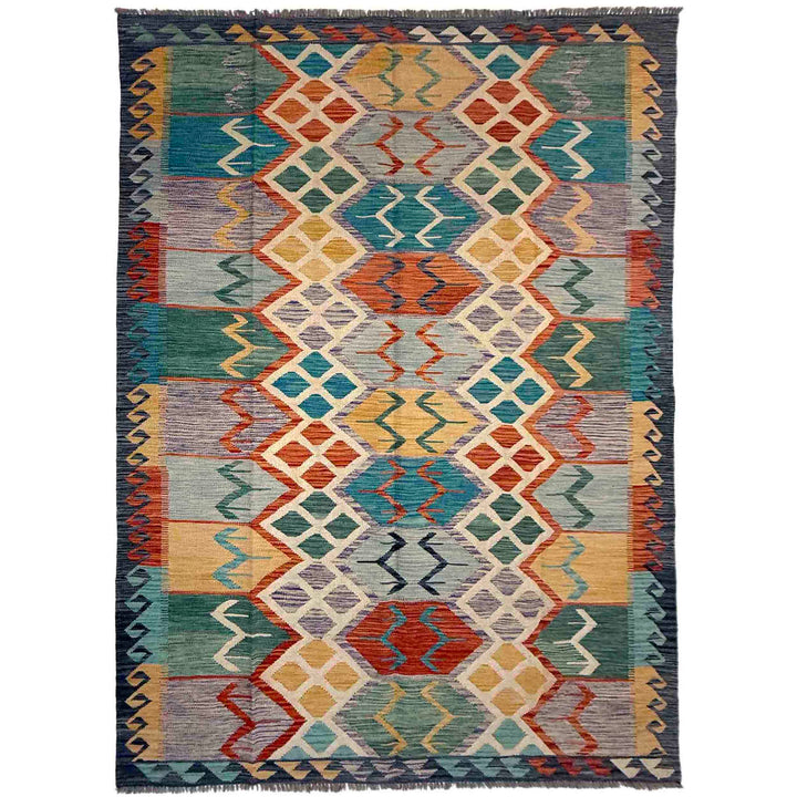 Afghan Vegetable Kilim Rug 5' 9" x 8' 6" Flat-Weave