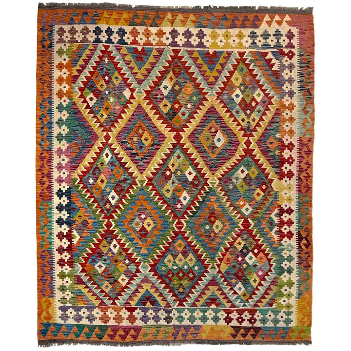 Afghan Vegetable Kilim Rug 6' 1" x 7' 11" Flat-Weave