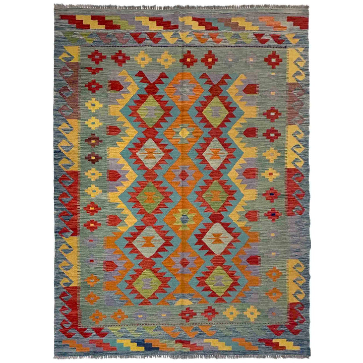 Afghan Vegetable Kilim Rug 5' 7" x 8' 0" Flat-Weave