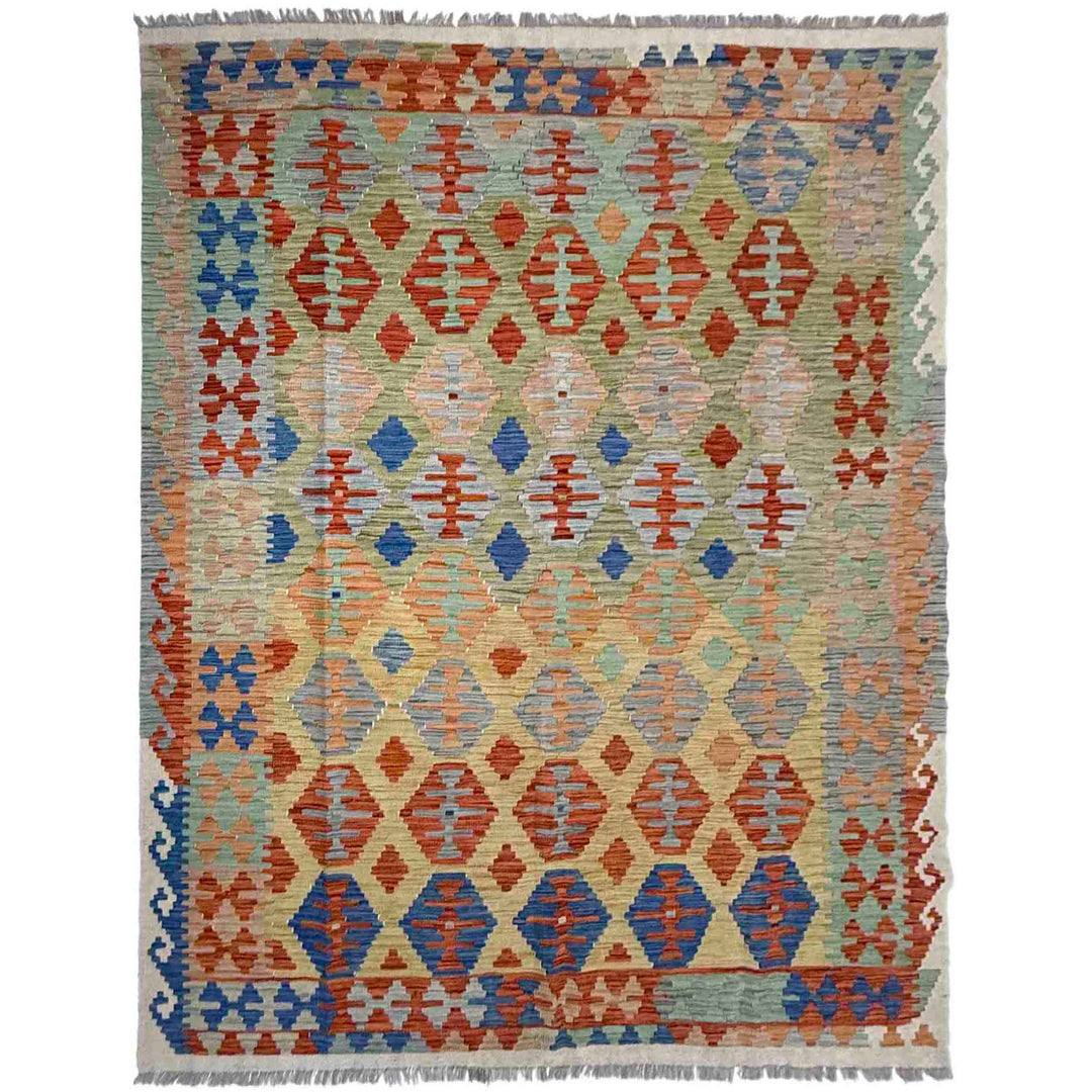 Afghan Vegetable Kilim Rug 6' 2" x 7' 10" Flat-Weave