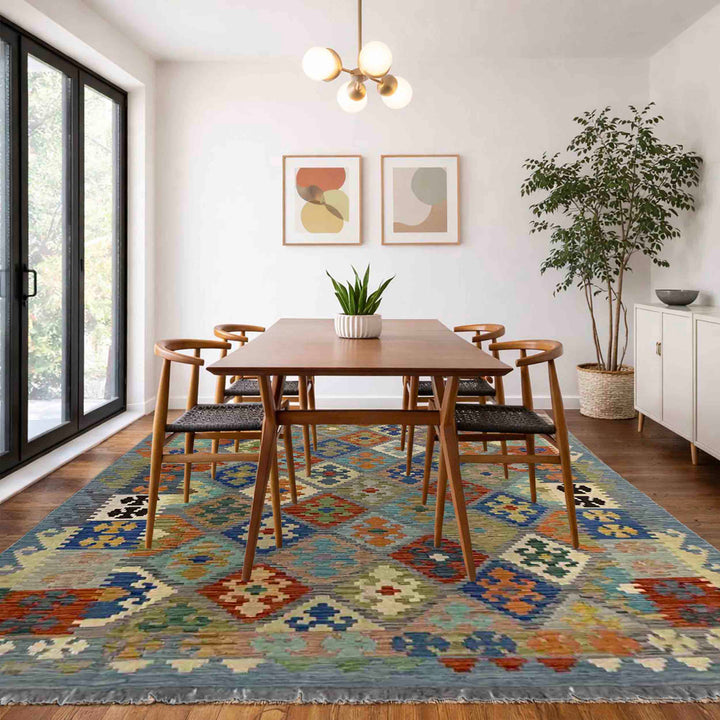Afghan Vegetable Kilim Rug 5' 8" x 8' 5" Flat-Weave texture