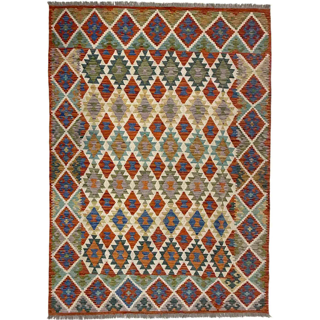 Afghan Vegetable Kilim Rug 5' 11" x 8' 2" Flat-Weave
