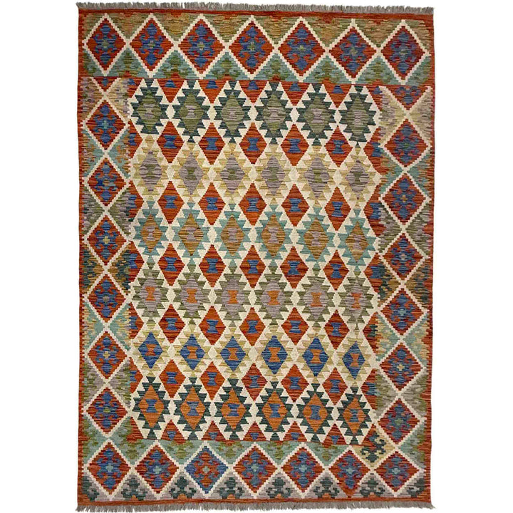 Afghan Vegetable Kilim Rug 5' 11" x 8' 2" Flat-Weave