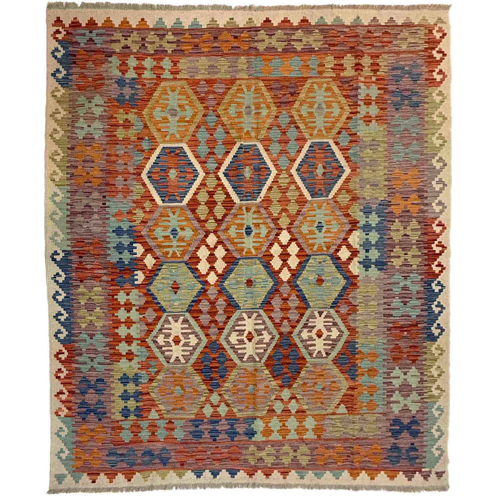 Afghan Vegetable Kilim Rug 5' 9" x 8' 2" Flat-Weave