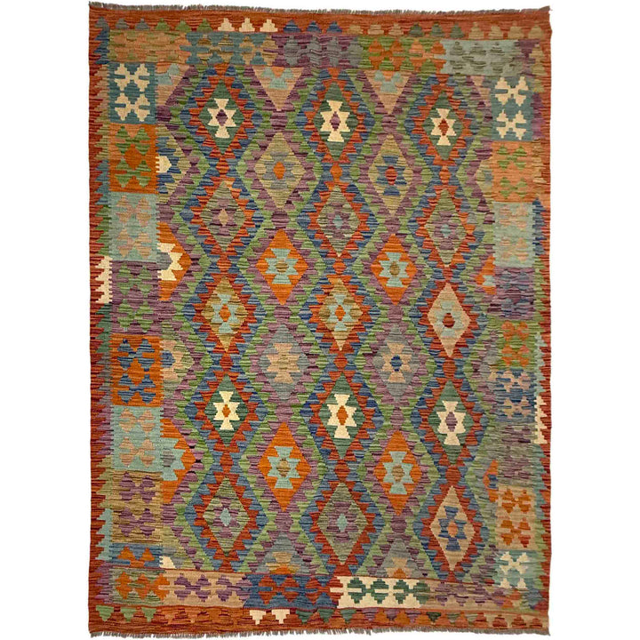 Afghan Vegetable Kilim Rug 5' 9" x 8' 1" Flat-Weave