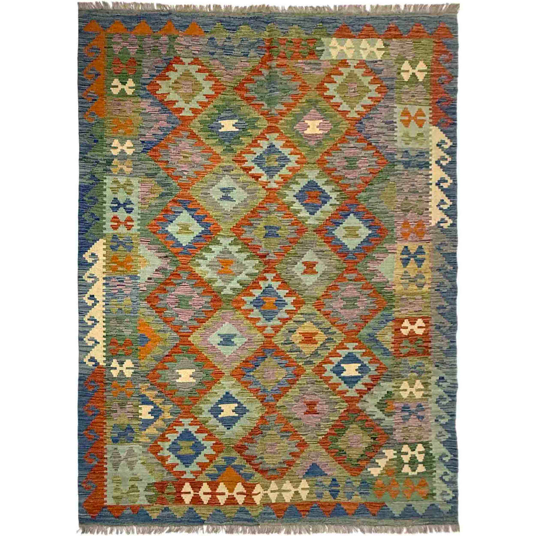 Afghan Vegetable Kilim Rug 5' 8" x 7' 11" Flat-Weave