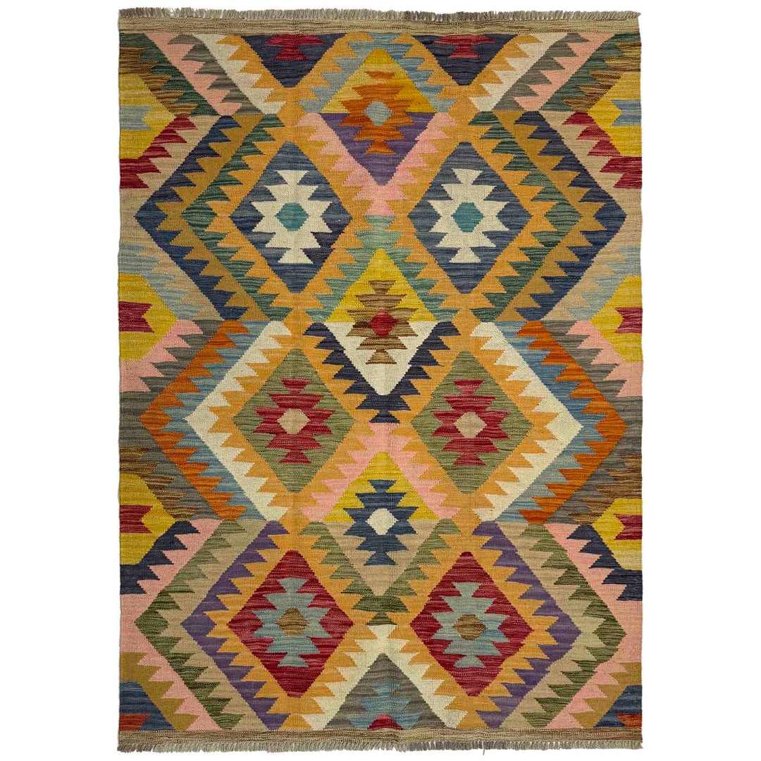 Afghan Vegetable Kilim Rug 4' 1" x 6' 0" Flat-Weave