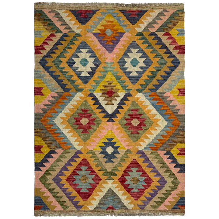 Afghan Vegetable Kilim Rug 4' 1" x 6' 0" Flat-Weave