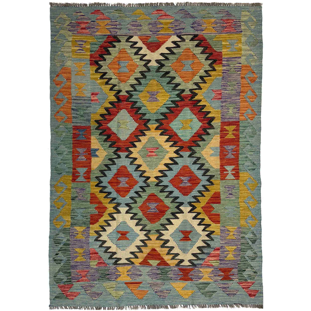 Afghan Vegetable Kilim Rug 4' 4" x 6' 8" Flat-Weave