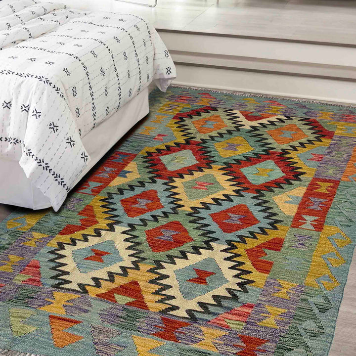 Afghan Vegetable Kilim Rug 4' 4" x 6' 8" Flat-Weave reverse