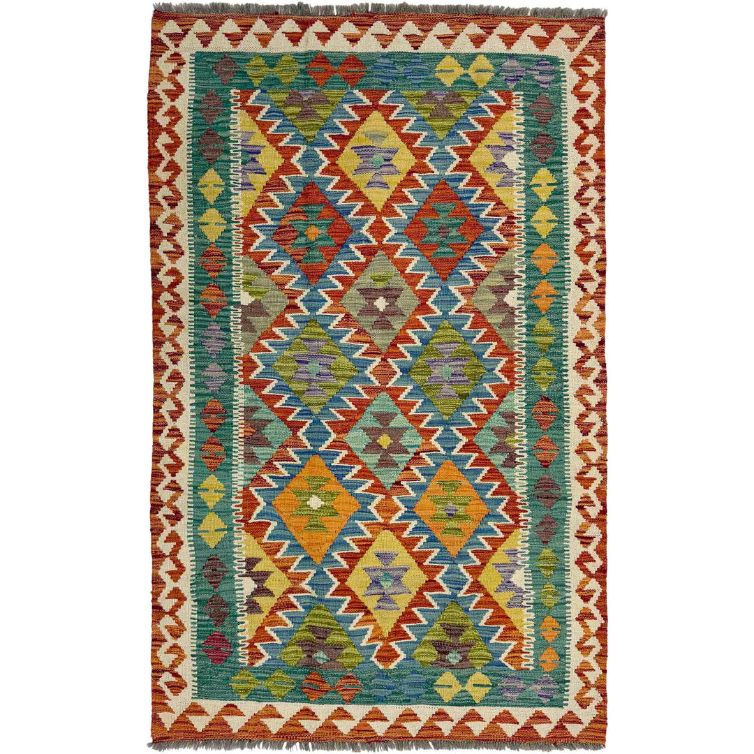 Afghan Vegetable Kilim Rug 4' 1" x 6' 5" Flat-Weave