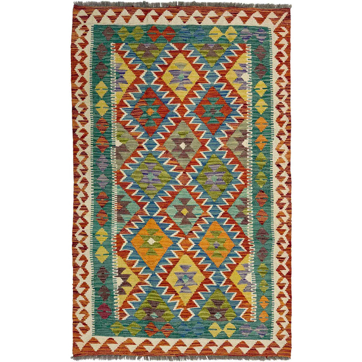 Afghan Vegetable Kilim Rug 4' 1" x 6' 5" Flat-Weave