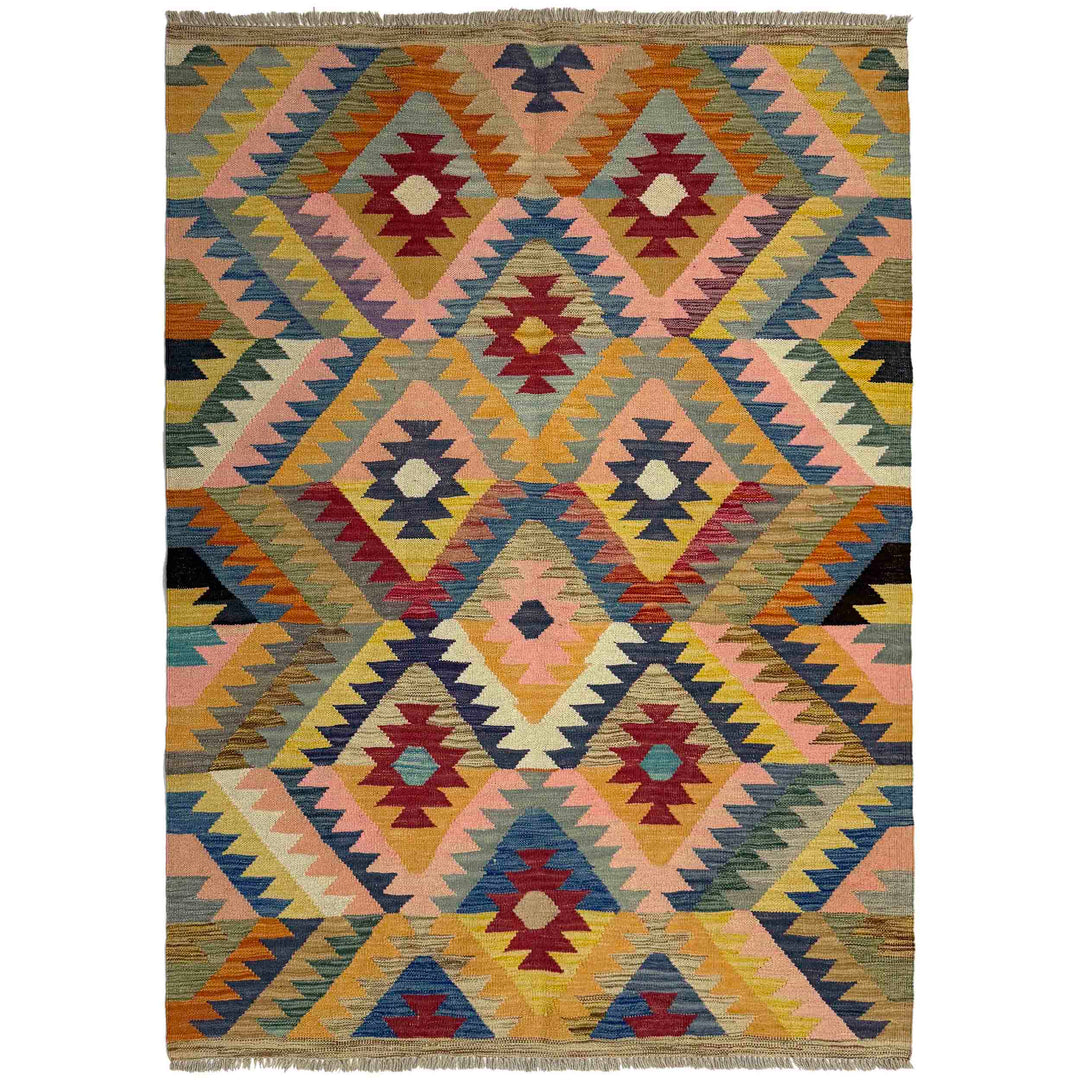 Afghan Vegetable Kilim Rug 4' 3" x 6' 0" Flat-Weave