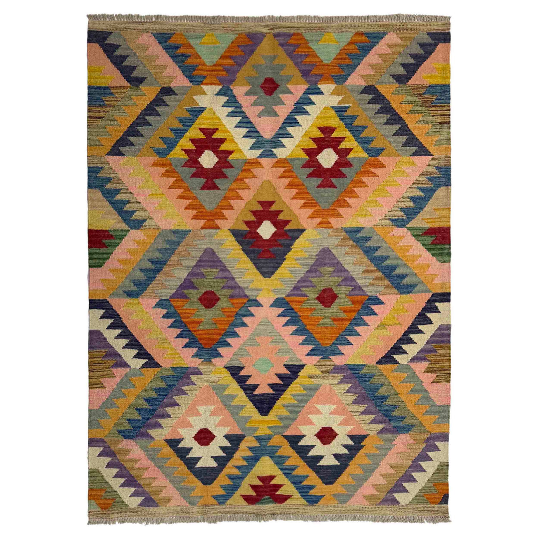 Afghan Vegetable Kilim Rug 4' 3" x 5' 11" Flat-Weave