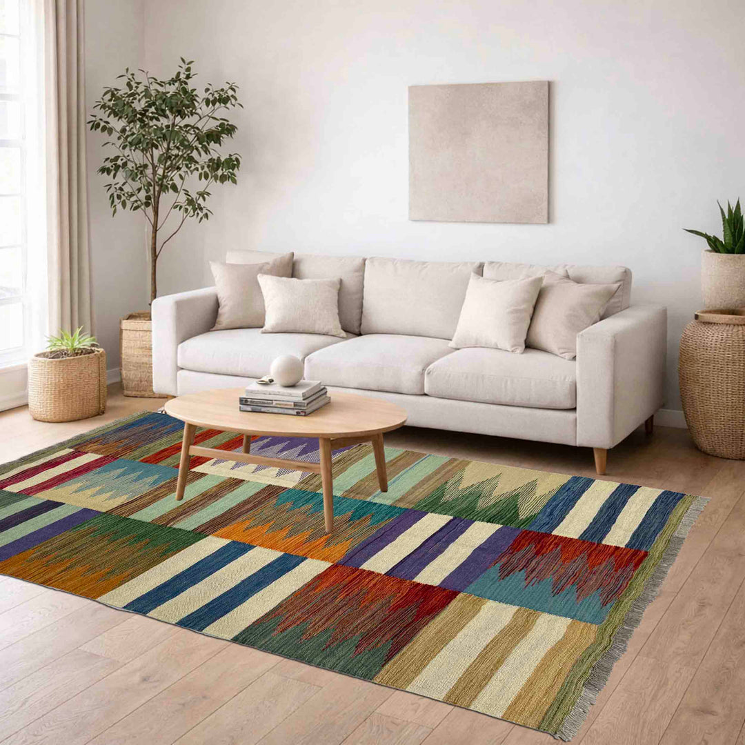Afghan Vegetable Kilim Rug 4' 0" x 6' 0" Flat-Weave reverse
