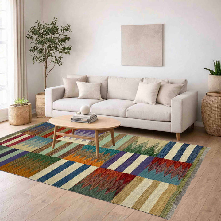 Afghan Vegetable Kilim Rug 4' 0" x 6' 0" Flat-Weave reverse