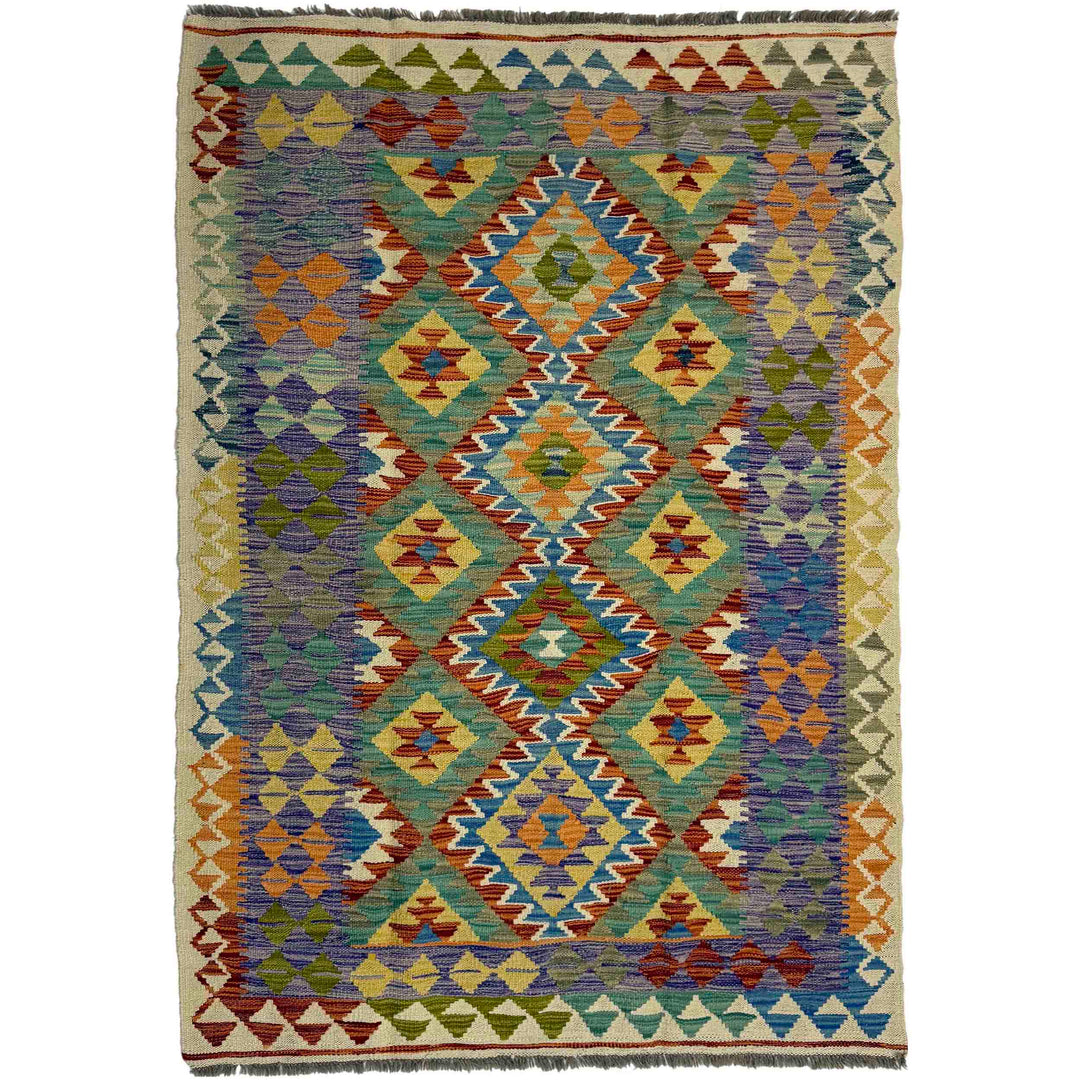 Afghan Vegetable Kilim Rug 4' 2" x 6' 6" Flat-Weave