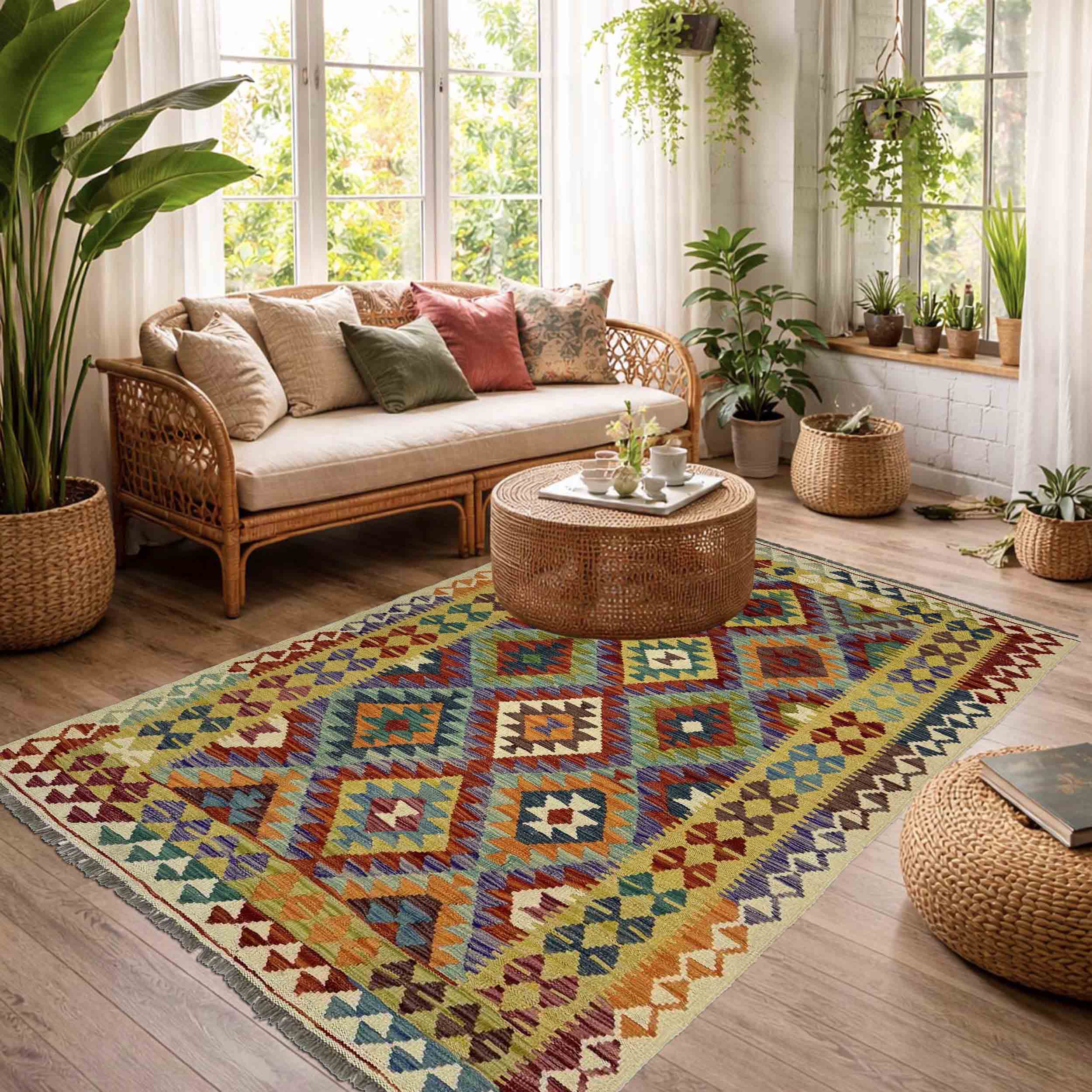 Afghan Vegetable Kilim Rug 4' 2