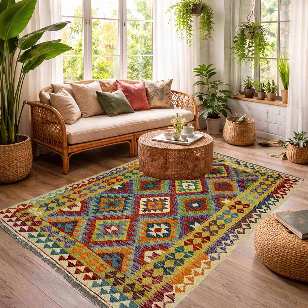Hand Knotted Afghan Style Kilim 4' 2" x 6' 11" - No. AL750106