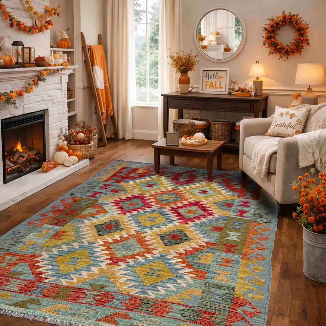 Hand Woven Wool Kelim 4' 0" x 6' 8" - No. AL122950