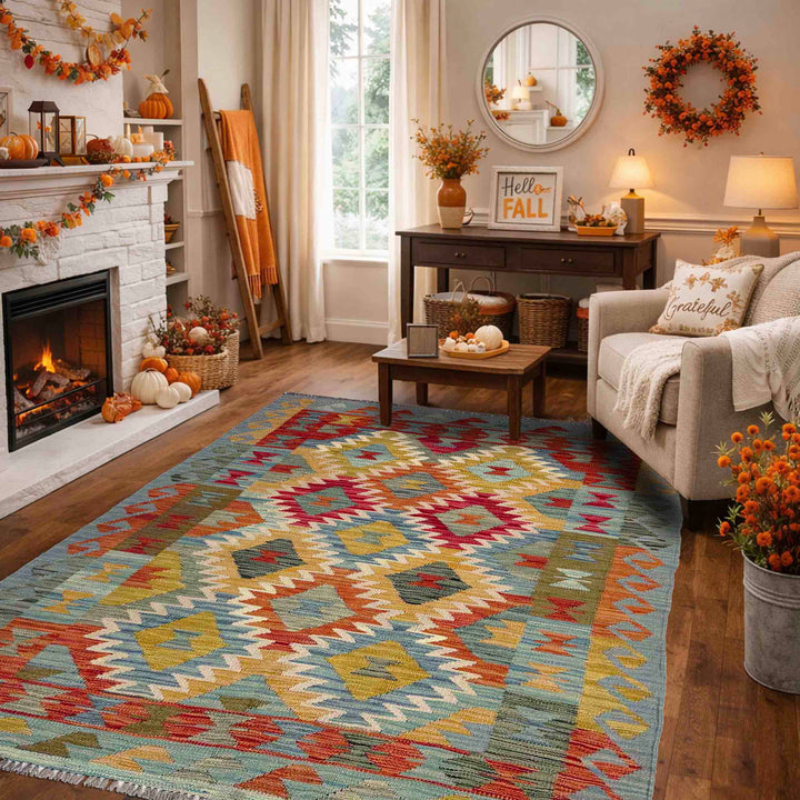 Hand Woven Wool Kelim 4' 0" x 6' 8" - No. AL122950